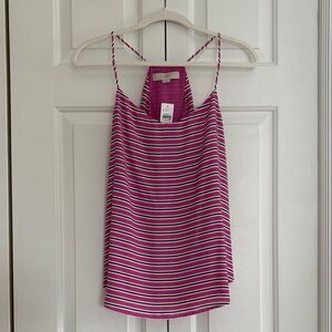 LOFT Magenta and White Striped Racer Back Camisole